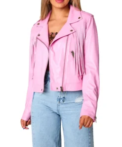 Genuine Leather Pink Fringe Jacket