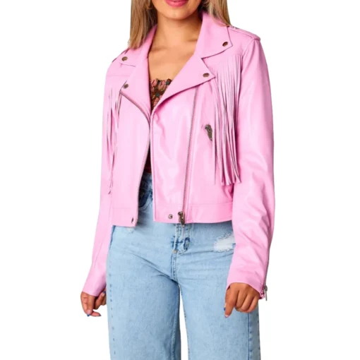 Genuine Leather Pink Fringe Jacket