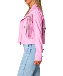 Genuine Leather Pink Fringe Jacket