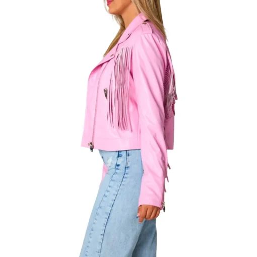 Genuine Leather Pink Fringe Jacket