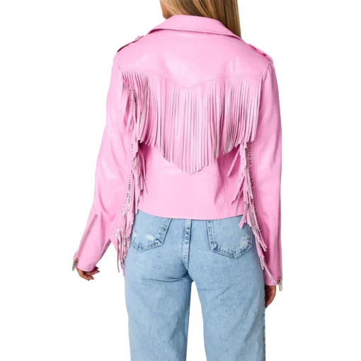 Genuine Leather Pink Fringe Jacket