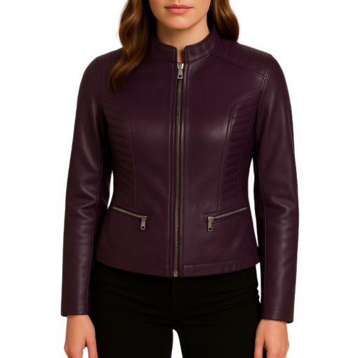 Womens Purple Biker Style Leather Jacket