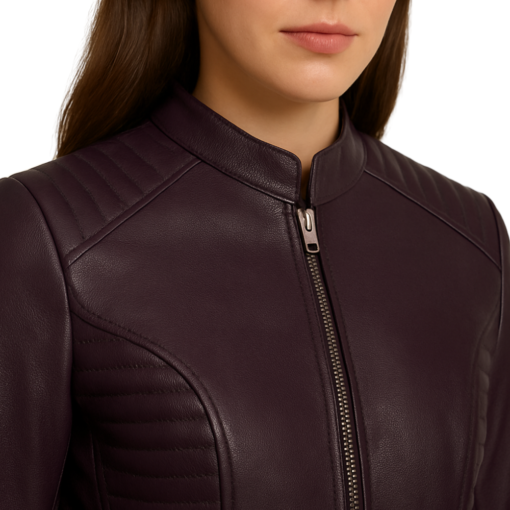Womens Purple Biker Style Leather Jacket