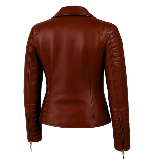 Womens Quilted Merlot Red Leather Biker Jacket