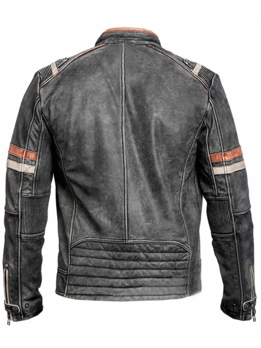 Men’s Motorcycle Retro Cafe Racer Black Leather Jacket