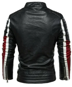 Men’s Slim Fit Black White and Red Motorcycle Leather Jacket