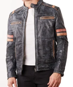 Men’s Cafe Racer Retro Black Leather Jacket
