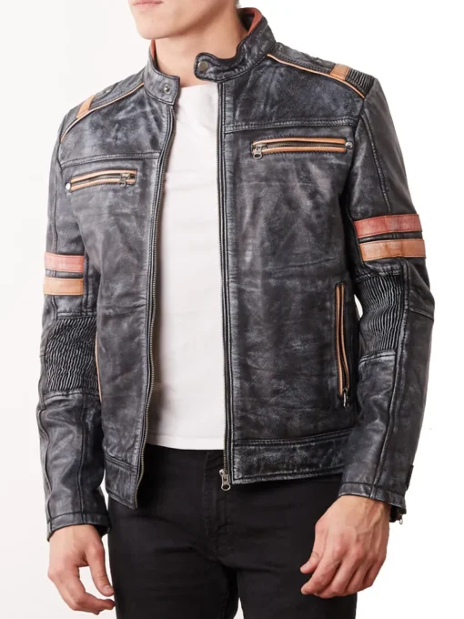 Men’s Cafe Racer Retro Black Leather Jacket