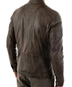 Men’s Quilted Shoulder Biker Style Waxed Brown Leather Jacket