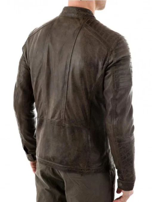 Men’s Quilted Shoulder Biker Style Waxed Brown Leather Jacket