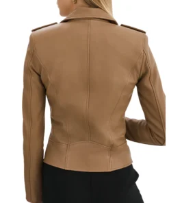 Womens Asymmetrical Beige Leather Jacket