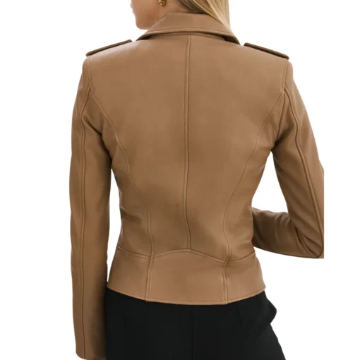 Womens Asymmetrical Beige Leather Jacket