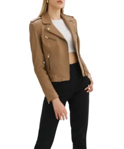 Womens Asymmetrical Beige Leather Jacket