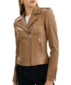Womens Asymmetrical Beige Leather Jacket