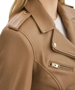 Womens Asymmetrical Beige Leather Jacket