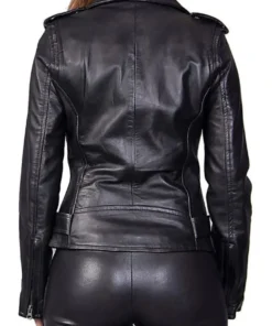 Women’s HJ026 Asymmetrical Biker Belted Black Leather Jacket