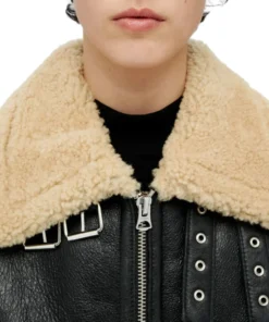 Womens Black Aviator Shearling Leather Jacket