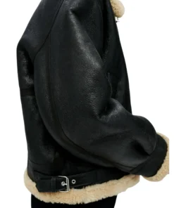 Womens Black Aviator Shearling Leather Jacket
