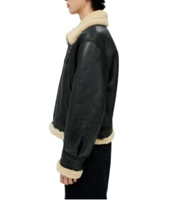 Womens Black Aviator Shearling Leather Jacket