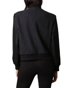 Womens Black Letterman Varsity Jacket With Leather Sleeves