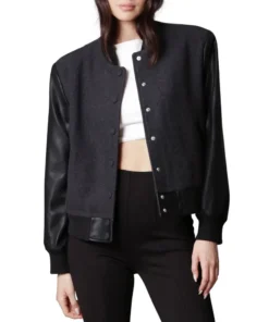 Womens Black Letterman Varsity Jacket With Leather Sleeves