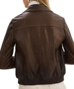 Womens Brown Leather Aviator Jacket Shearling Collar