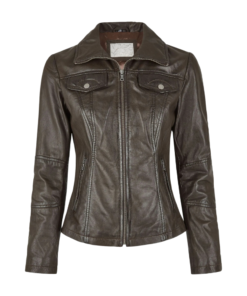 Women’s Real Trucker Dark Brown Leather Jacket​