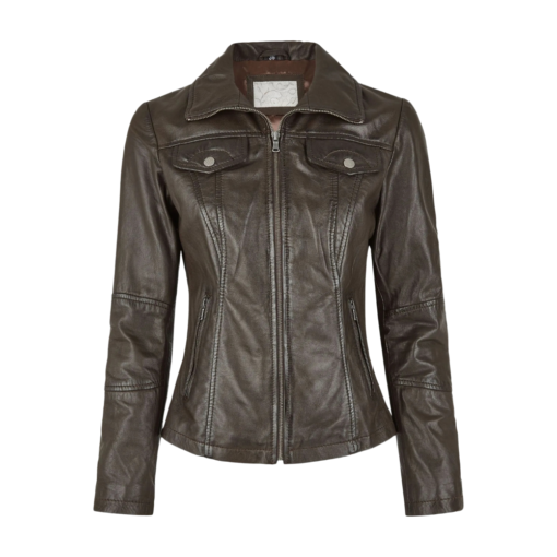 Women’s Real Trucker Dark Brown Leather Jacket​