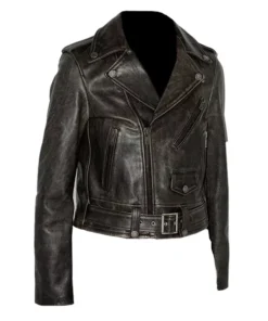 Distressed Brown Leather Moto Jacket Women