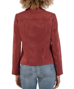 Womens Maroon Asymmetrical Suede Moto Jacket