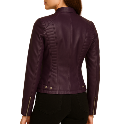 Womens Purple Biker Style Leather Jacket