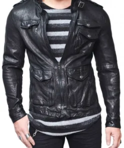 Men’s Designer Biker Black Lambskin Wrinkled Leather Jacket
