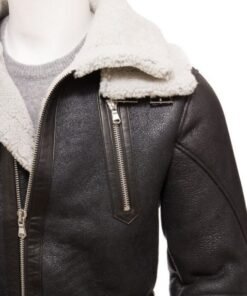 Mens Black Sheepskin Trench Coat