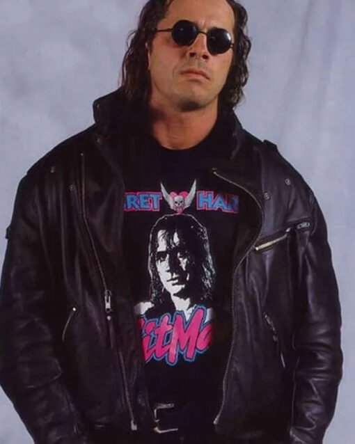 Bret Hart Wrestler Black Leather Jacket