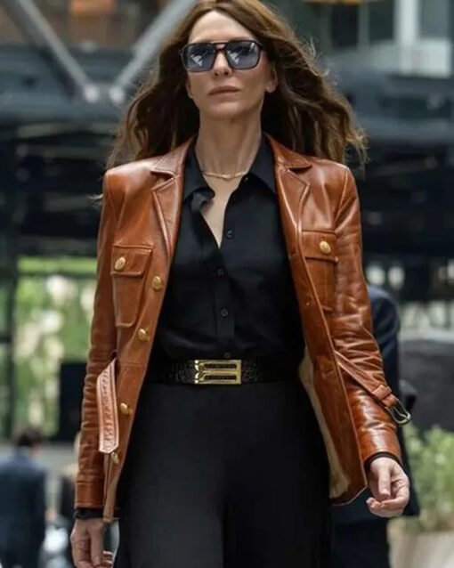 Cate Blanchett Black Bag 2025 Brown Leather Jacket