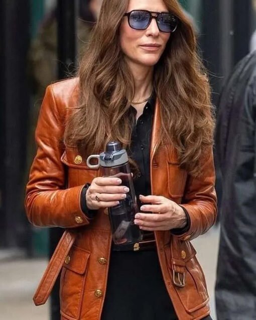 Cate Blanchett Black Bag 2025 Brown Leather Jacket
