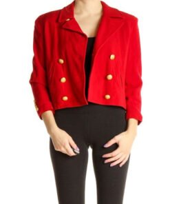 Cropped Peak Lapel Red Woolen Jacket
