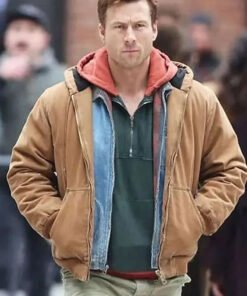 Glen Powell The Running Man 2025 Brown Jacket