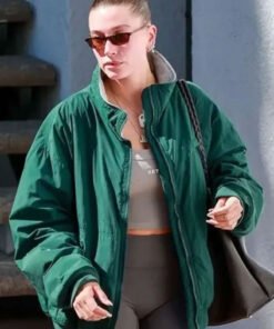 Hailey Bieber Los Angeles 2024 Green Bomber Jacket