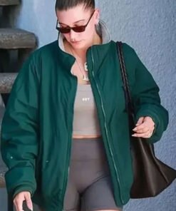 Hailey Bieber Los Angeles 2024 Green Bomber Jacket