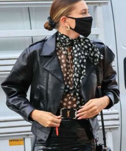 Hailey Bieber Street Style Black Leather Jacket