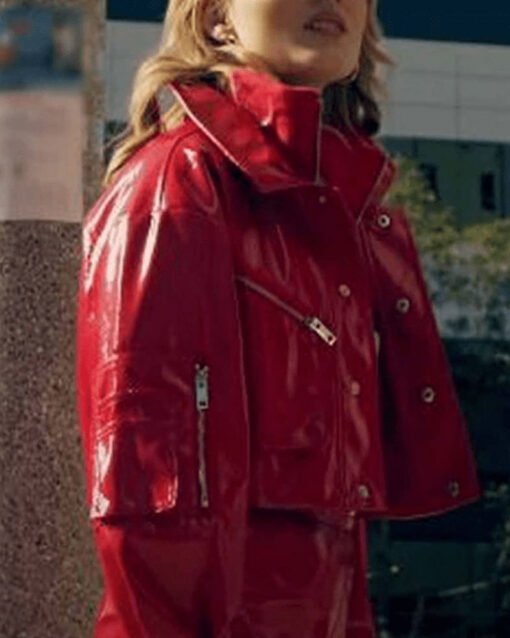 Meg Donnelly Cropped Red Leather Jacket
