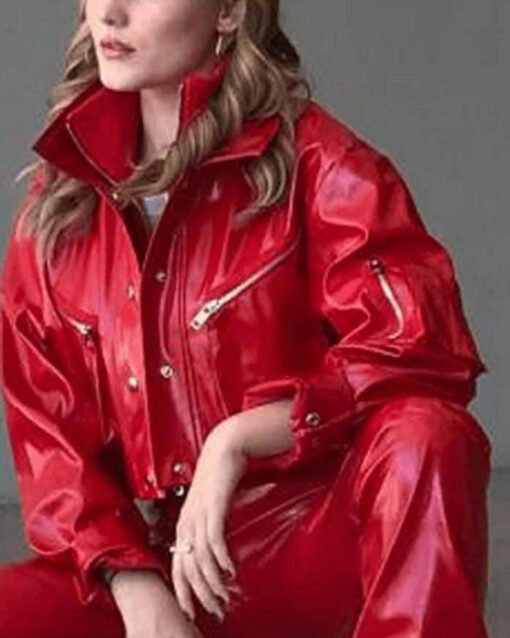 Meg Donnelly Cropped Red Leather Jacket
