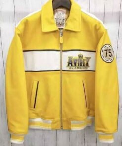 Men’s Avirex Yellow Cowhide Leather Jacket Bomber Jacket
