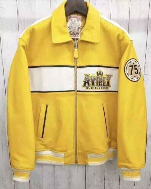 Men’s Avirex Yellow Cowhide Leather Jacket Bomber Jacket