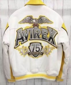 Men’s Avirex Yellow Cowhide Leather Jacket Bomber Jacket