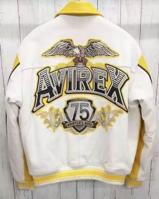 Men’s Avirex Yellow Cowhide Leather Jacket Bomber Jacket