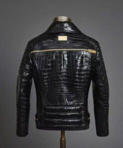 Men’s Leather Jacket Crocodile Print Motorcycle Leather Jacket