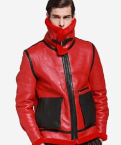 Men’s Red Leather and Shearling Lining Jacket