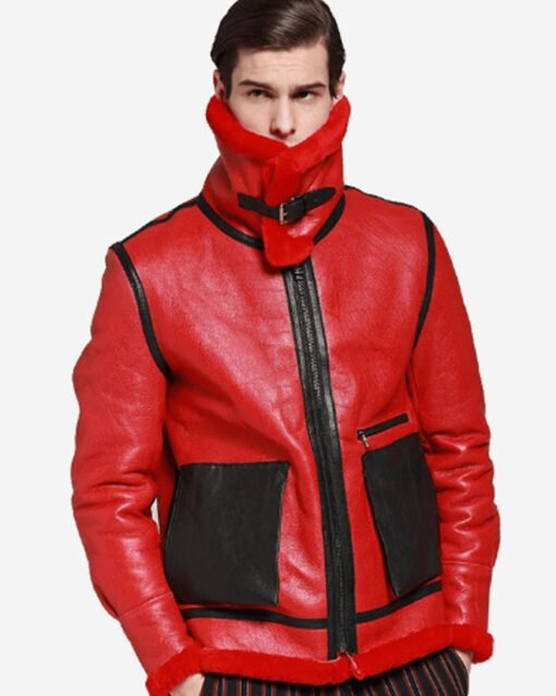 Men’s Red Leather and Shearling Lining Jacket